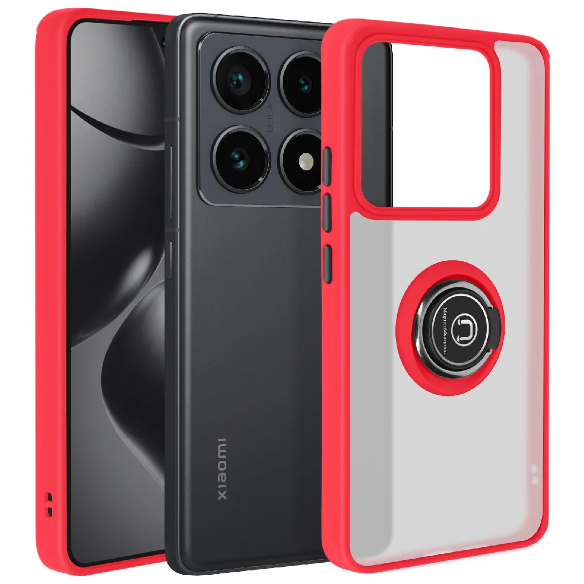 Avizar Rouge Coque Pour Xiaomi 14T Pro Bague Métallique Support Vidéo