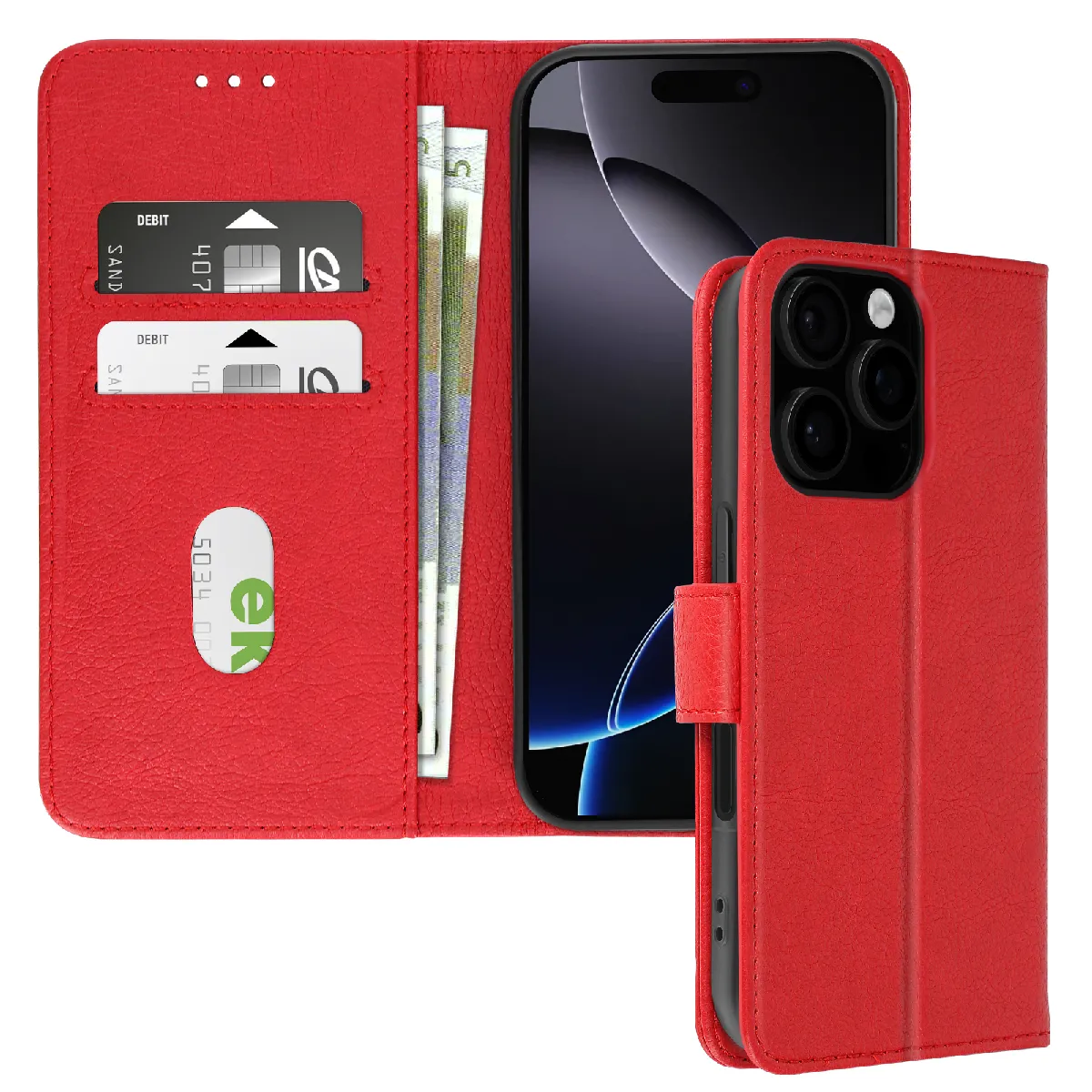 Avizar Rouge Étui Pour Iphone 16 Pro Clapet Portefeuille Et Support Vidéo
