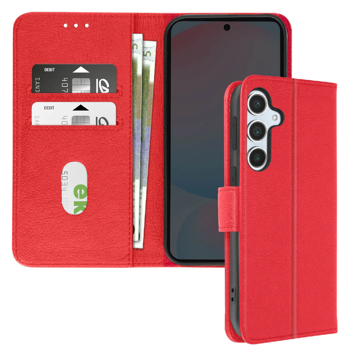 Avizar Rouge Étui Pour Samsung Galaxy S24 Fe Clapet Portefeuille Et Support Vidéo