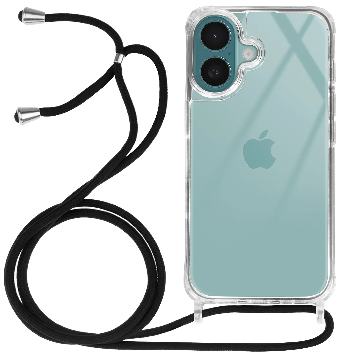 Avizar Coque Pour Iphone 16 Silicone Antichoc Avec Cordon Tressé Transparent