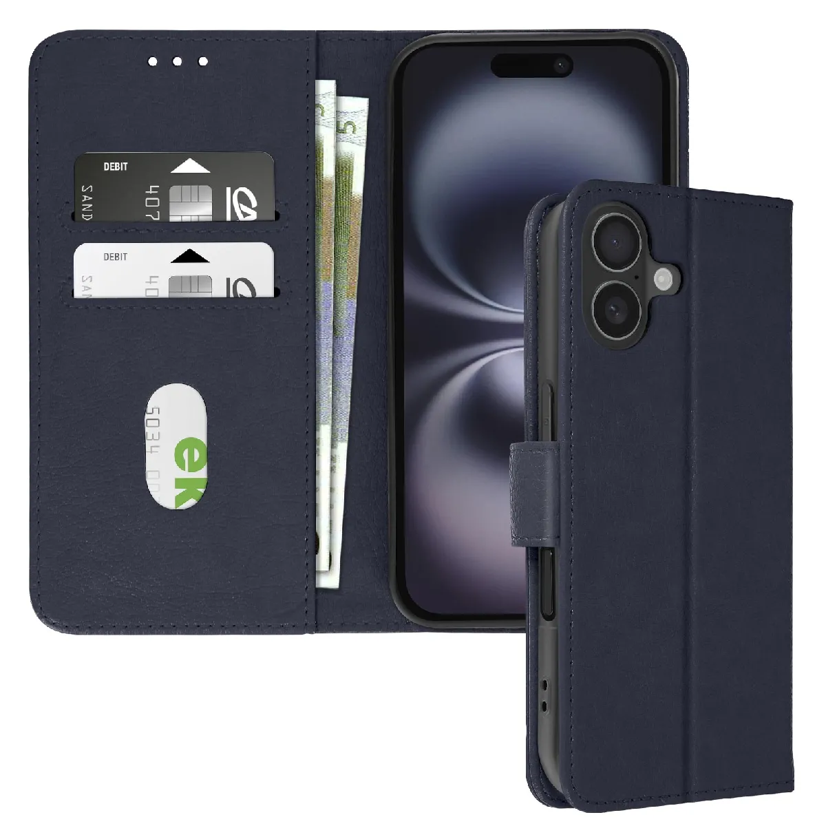 Avizar Bleu Étui Pour Iphone 16 Plus Clapet Portefeuille Et Support Vidéo Nuit