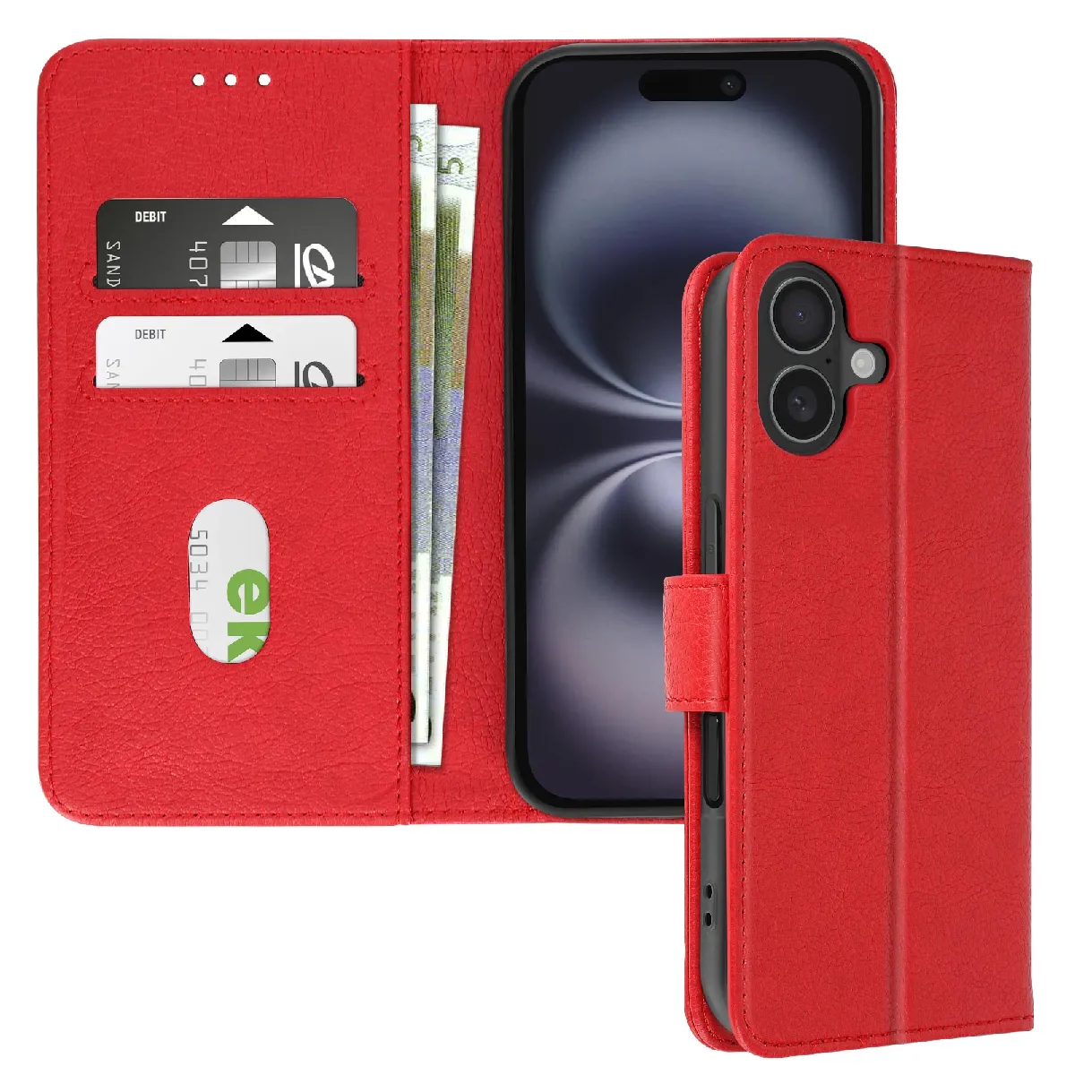 Avizar Rouge Étui Pour Iphone 16 Clapet Portefeuille Et Support Vidéo