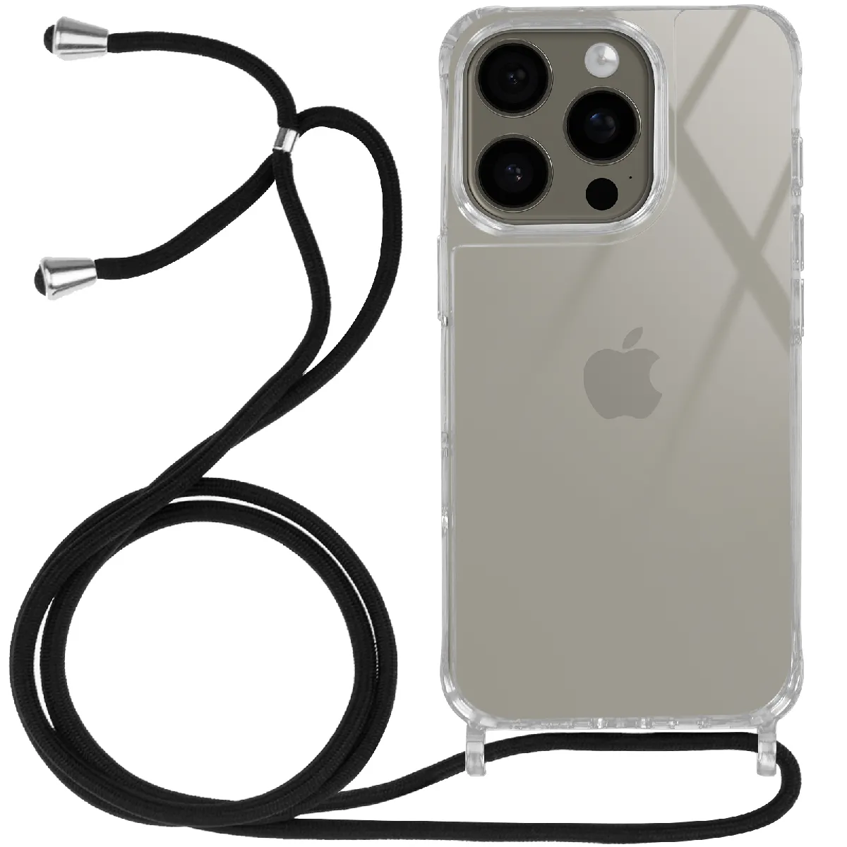 Avizar Coque Pour Iphone 16 Pro Silicone Antichoc Avec Cordon Tressé Transparent