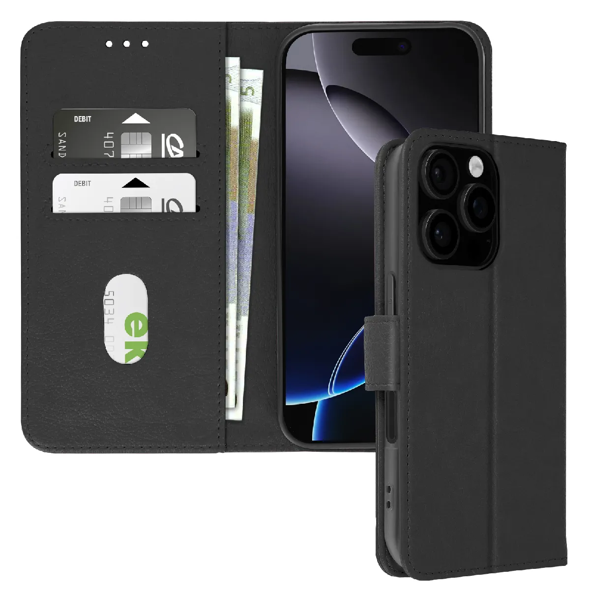 Avizar Noir Étui Pour Iphone 16 Pro Max Clapet Portefeuille Et Support Vidéo