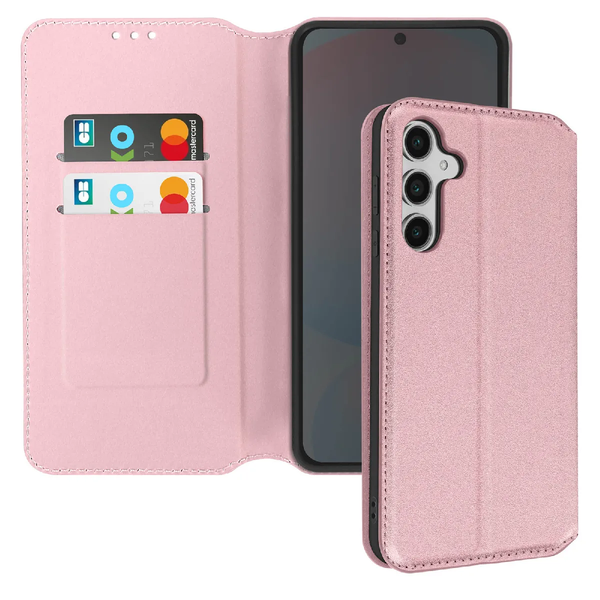 Avizar Rose Étui Pour Samsung Galaxy S24 Fe Clapet Porte-Cartes Et Support Vidéo Champagne