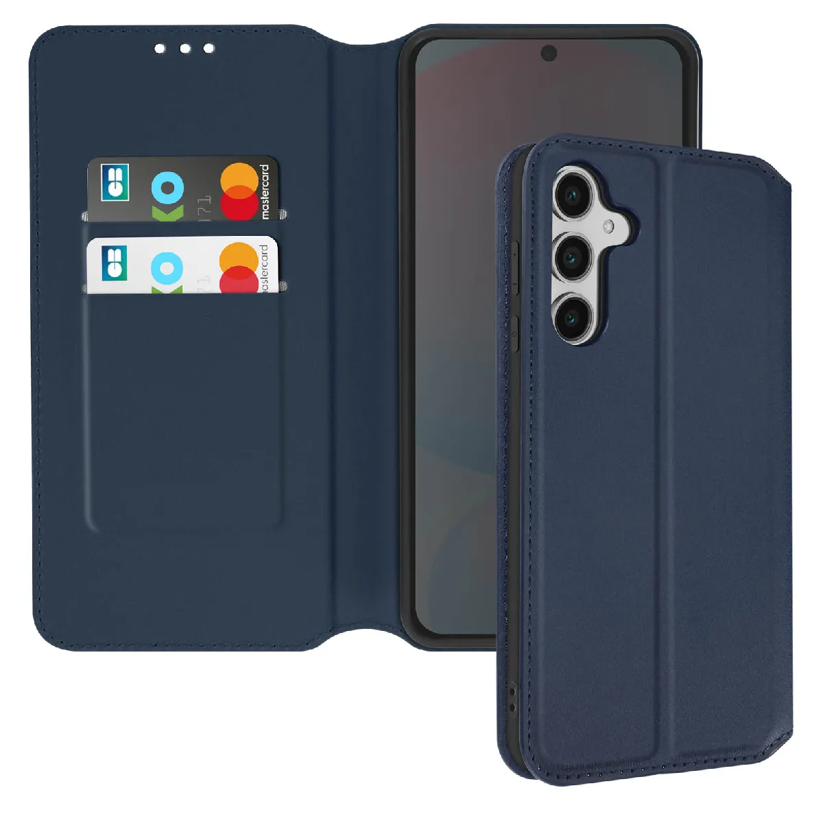 Avizar Bleu Étui Pour Samsung Galaxy S24 Fe Clapet Porte-Cartes Et Support Vidéo Nuit