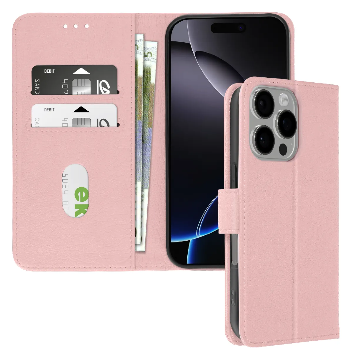 Avizar Rose Étui Pour Iphone 16 Pro Max Clapet Portefeuille Et Support Vidéo Champagne