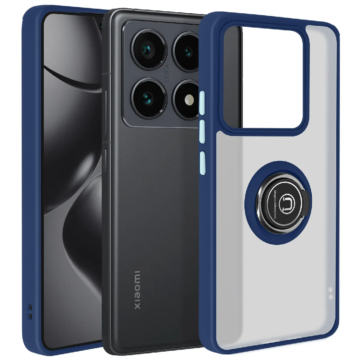Avizar Bleu Coque Pour Xiaomi 14T Pro Bague Métallique Support Vidéo Nuit