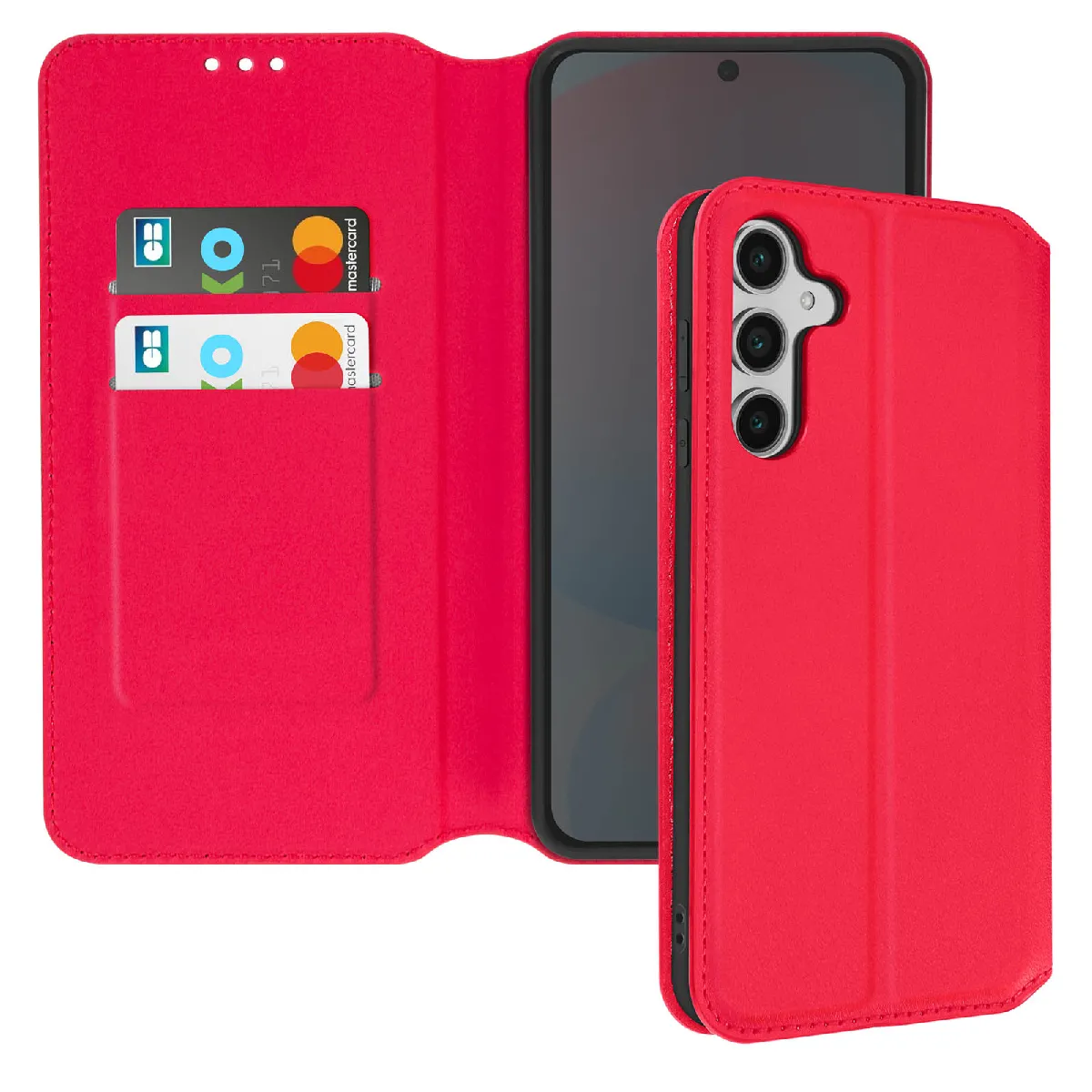 Avizar Rouge Étui Pour Samsung Galaxy S24 Fe Clapet Porte-Cartes Et Support Vidéo