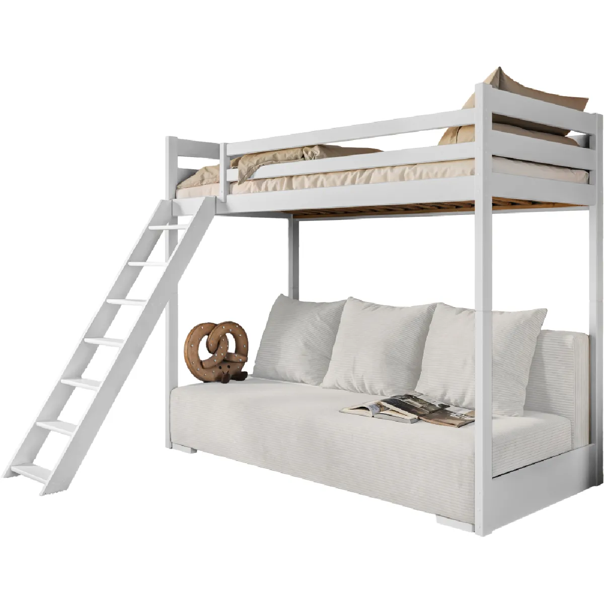 Lit Mezzanine Métal 1 Place 90x200 - Barrière Sécurité, échelle Avec Rangement - Espace Dessous Aménageable - Blanc Ou Noir