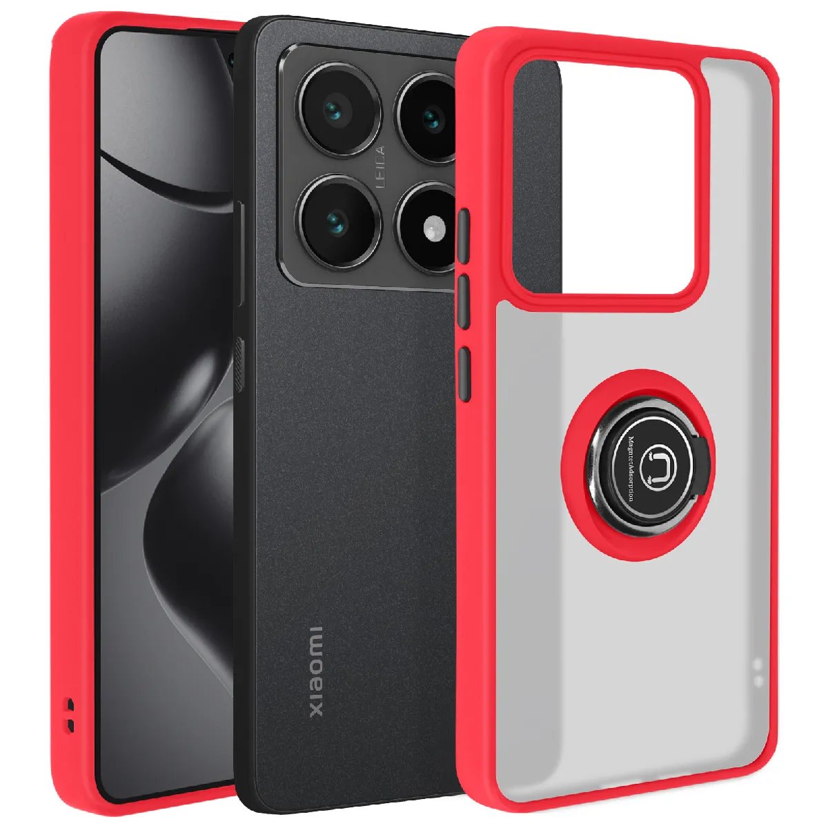 Avizar Rouge Coque Pour Xiaomi 14T Bague Métallique Support Vidéo