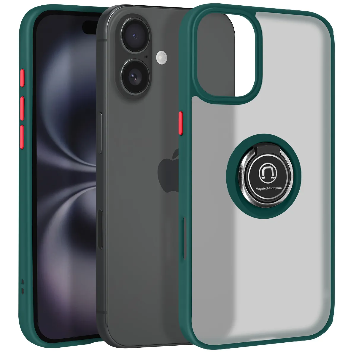 Avizar Vert Coque Pour Iphone 16 Plus Bague Métallique Support Vidéo