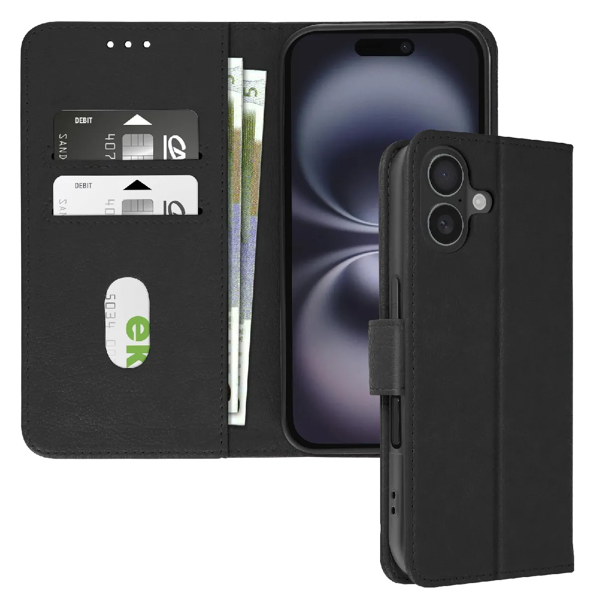 Avizar Noir Étui Pour Iphone 16 Plus Clapet Portefeuille Et Support Vidéo