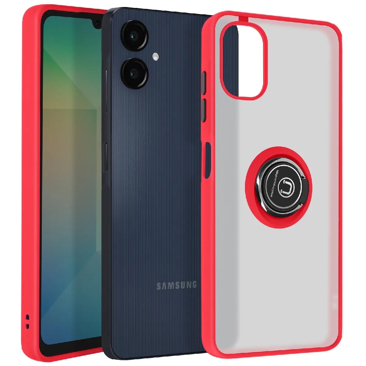 Avizar Rouge Coque Pour Samsung Galaxy A06 Bague Métallique Support Vidéo
