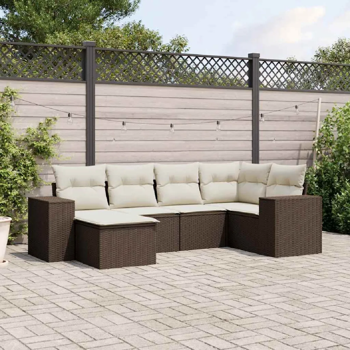 vidaXL Salon de jardin 6 pièces Résine tressée Coussins - vue 6