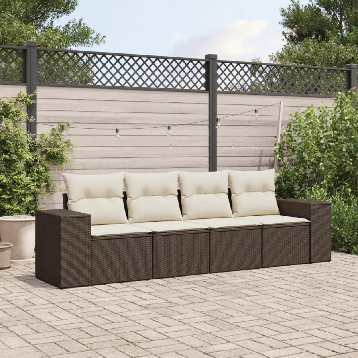 Salon de jardin 4 pcs résine tressée avec coussins