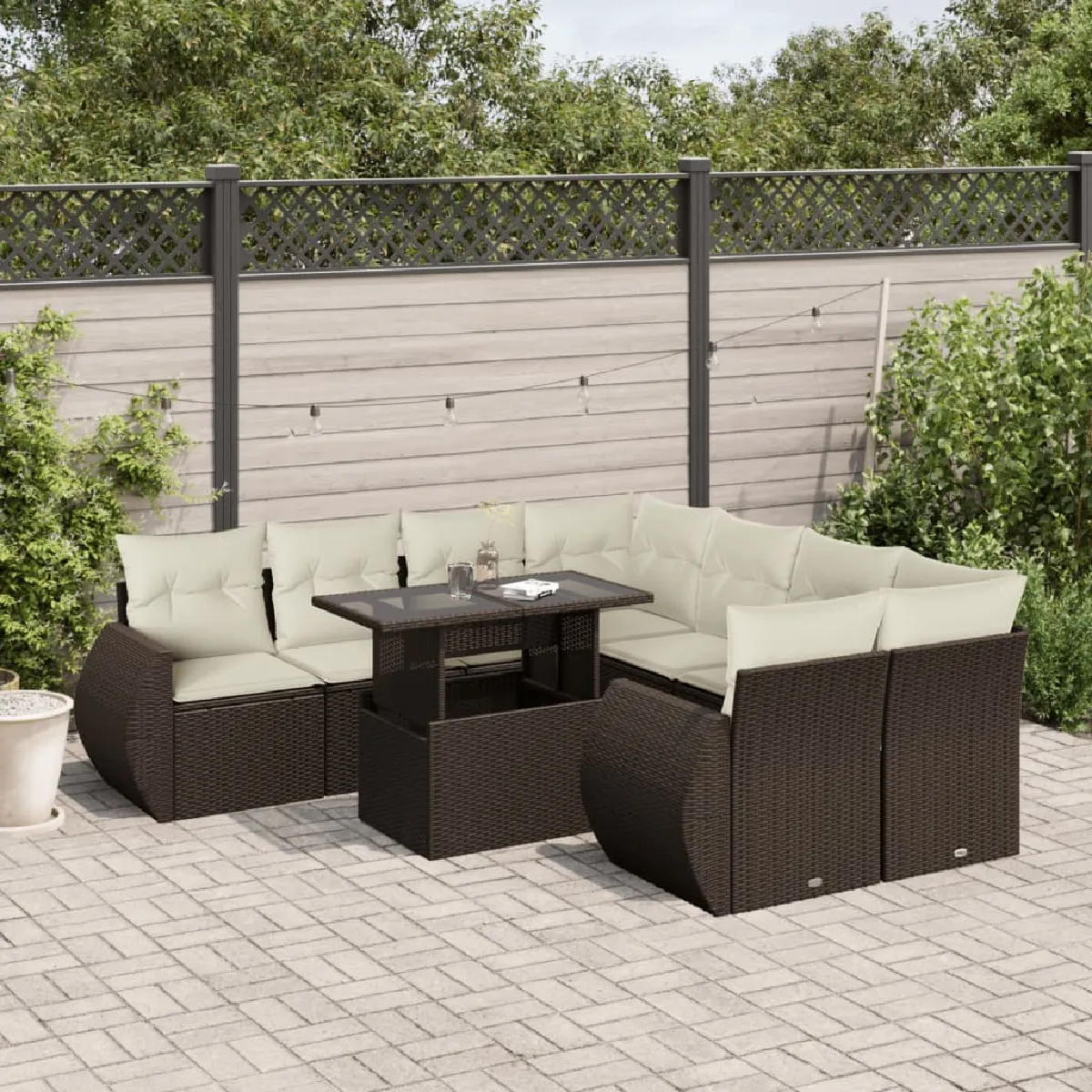 Vidaxl Marron Salon De Jardin 9 Pcs