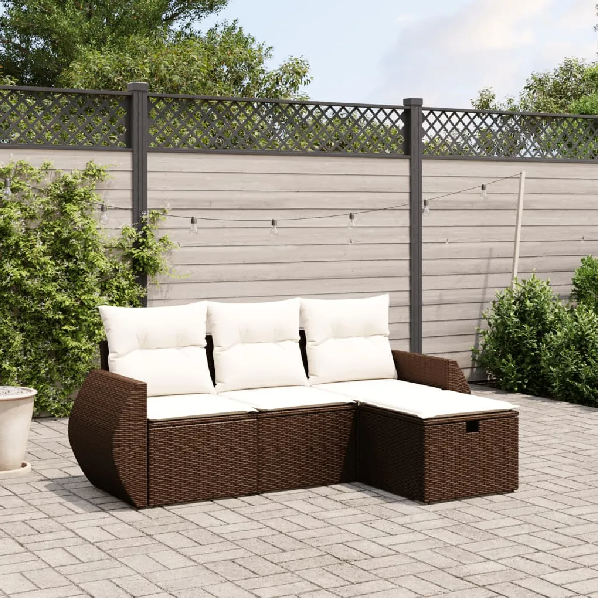 vidaXL Salon de jardin 4 pcs résine tressée Coussins