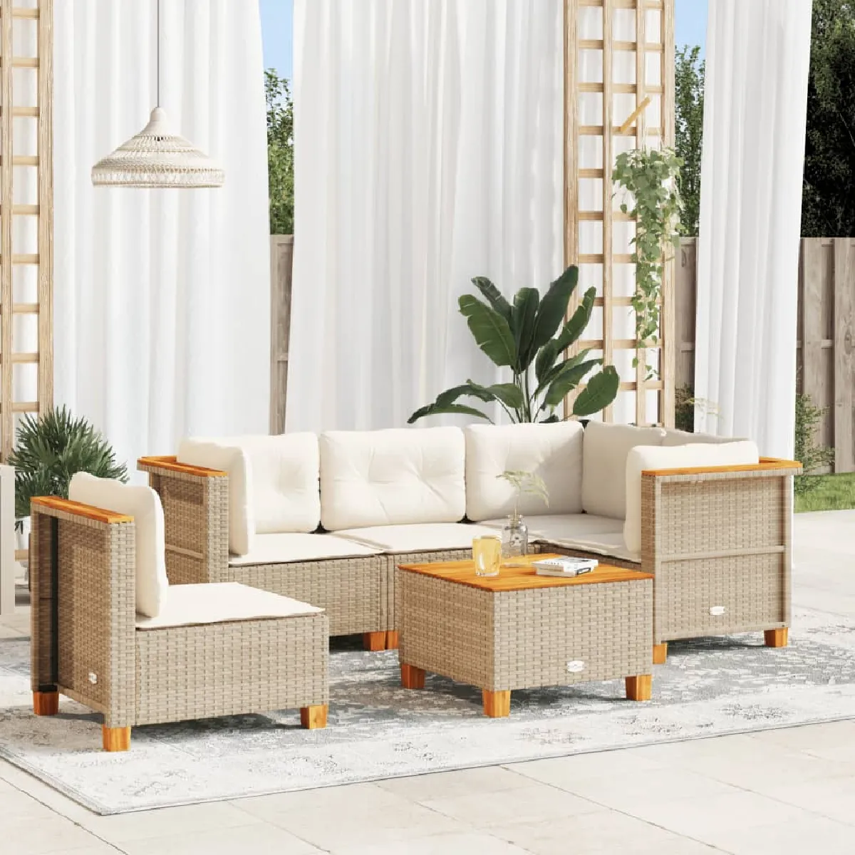 vidaXL Salon de jardin avec coussins 6 pcs - Beige Résine Tressée