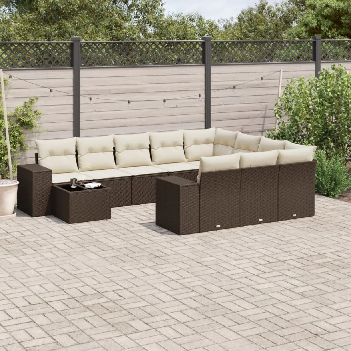 Salon de jardin vidaXL 11 pcs Résine tressée Housse amovible Pour 8 personnes - vue 6