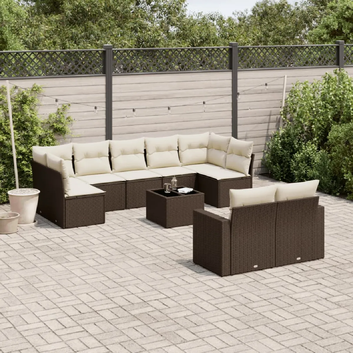 vidaXL Salon de Jardin 10 pcs avec Coussins - Marron