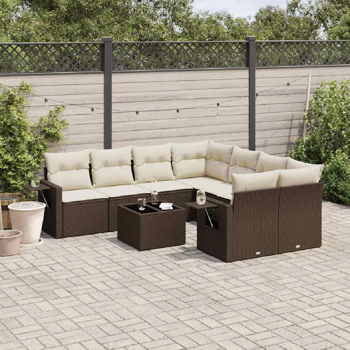 Vidaxl Marron Salon De Jardin 9 Pcs