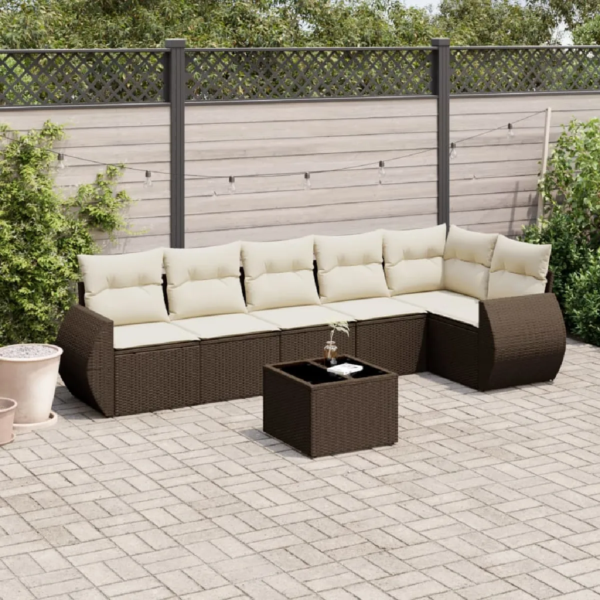 Non Communiqué Marron Salon De Jardin Modulable Generique Resine Tressee 6 Personnes 62 X 62 X 69 Cm 7 Pieces - Image 3