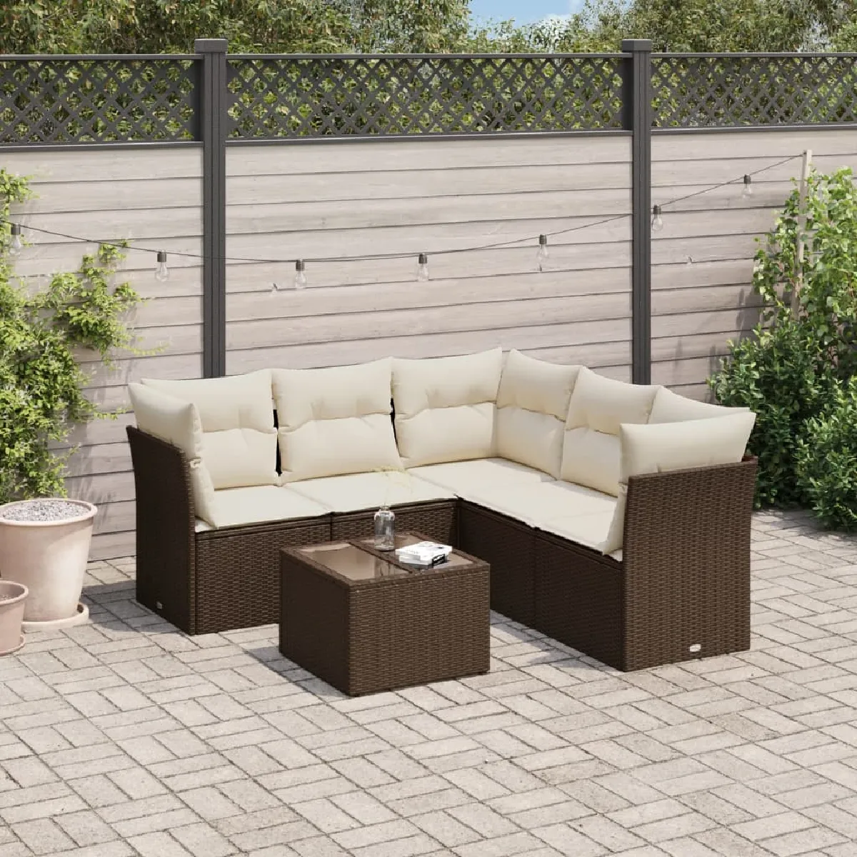 vidaXL Salon de jardin avec coussins 6 pcs marron