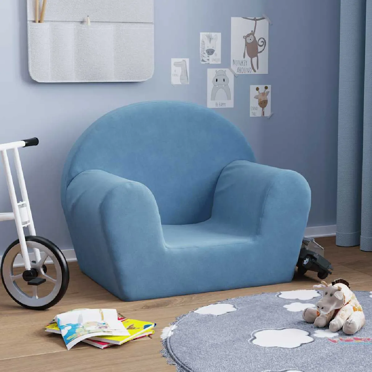 vidaXL Canapé enfants bleu peluche douce