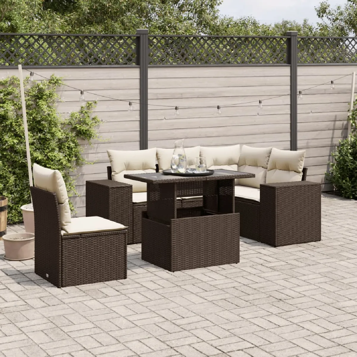 vidaXL Salon de jardin 6 pcs avec coussins résine tressée 3227666 - vue 9