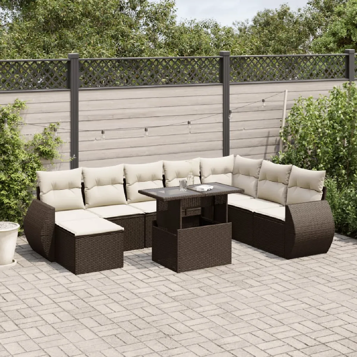 Vidaxl Marron Salon De Jardin 9 Pcs