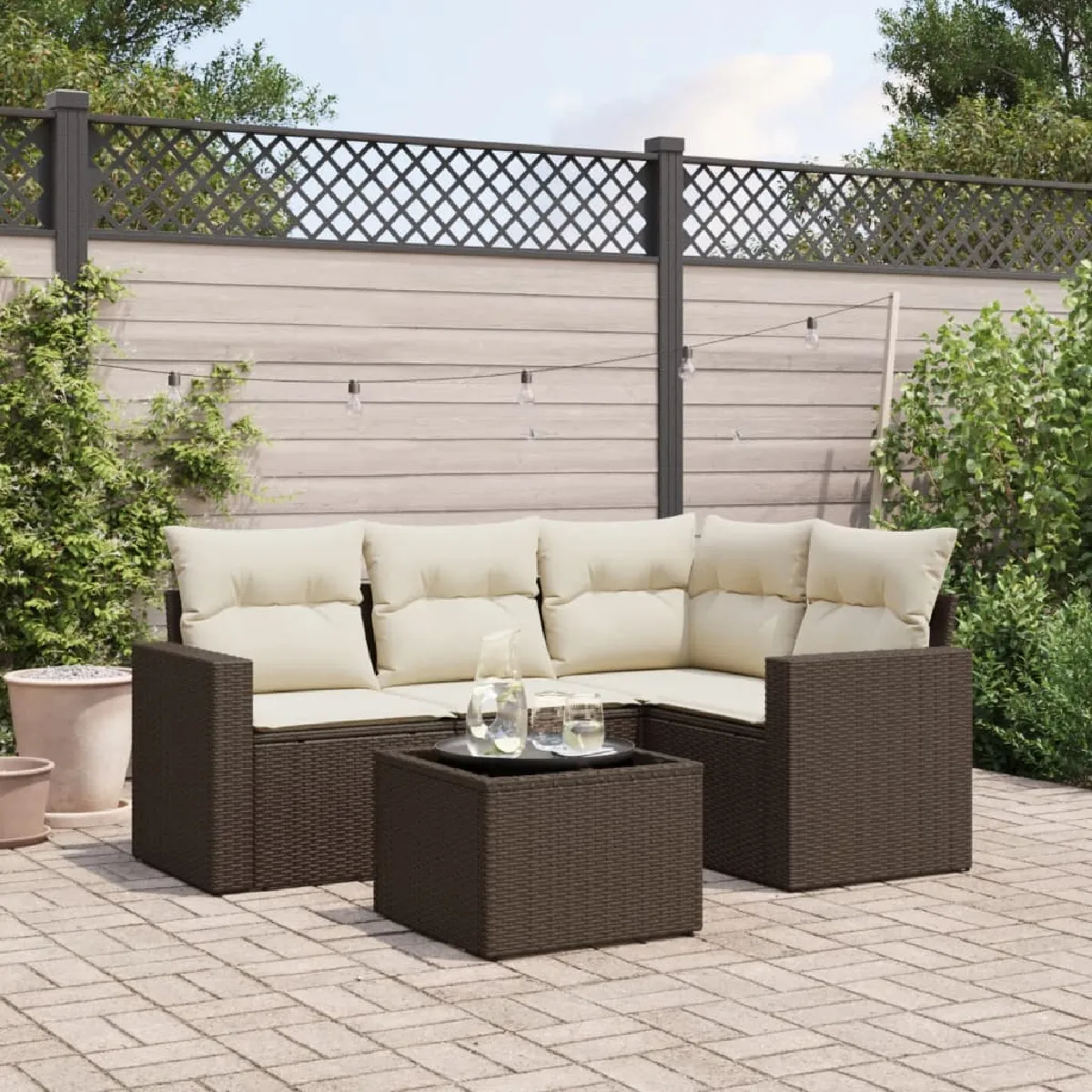 Non Communiqué Marron Salon De Jardin Modulable Vidaxl Resine Tressee 5 Pieces 62 X 62 X 69 Cm - Image 3