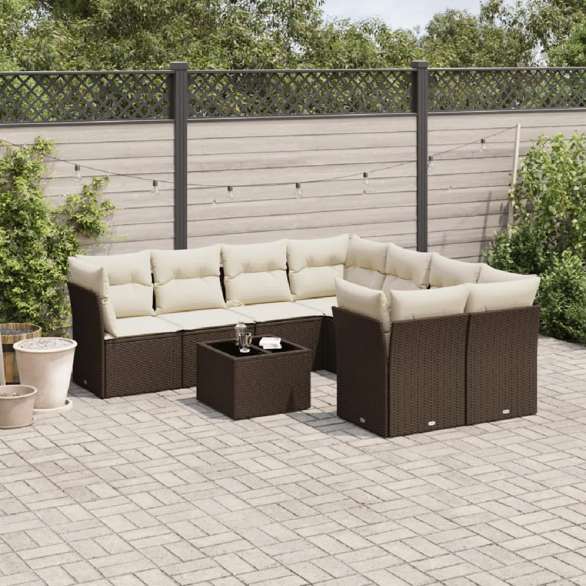 vidaXL Salon de jardin 9 pcs avec coussins - Marron