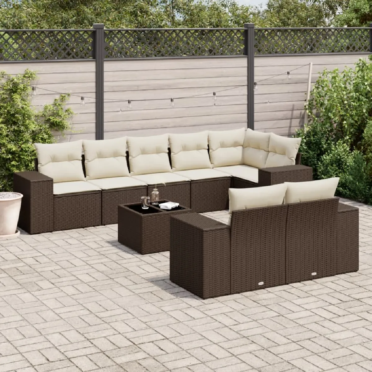 vidaXL Salon jardin - 9 pcs, Marron rotin