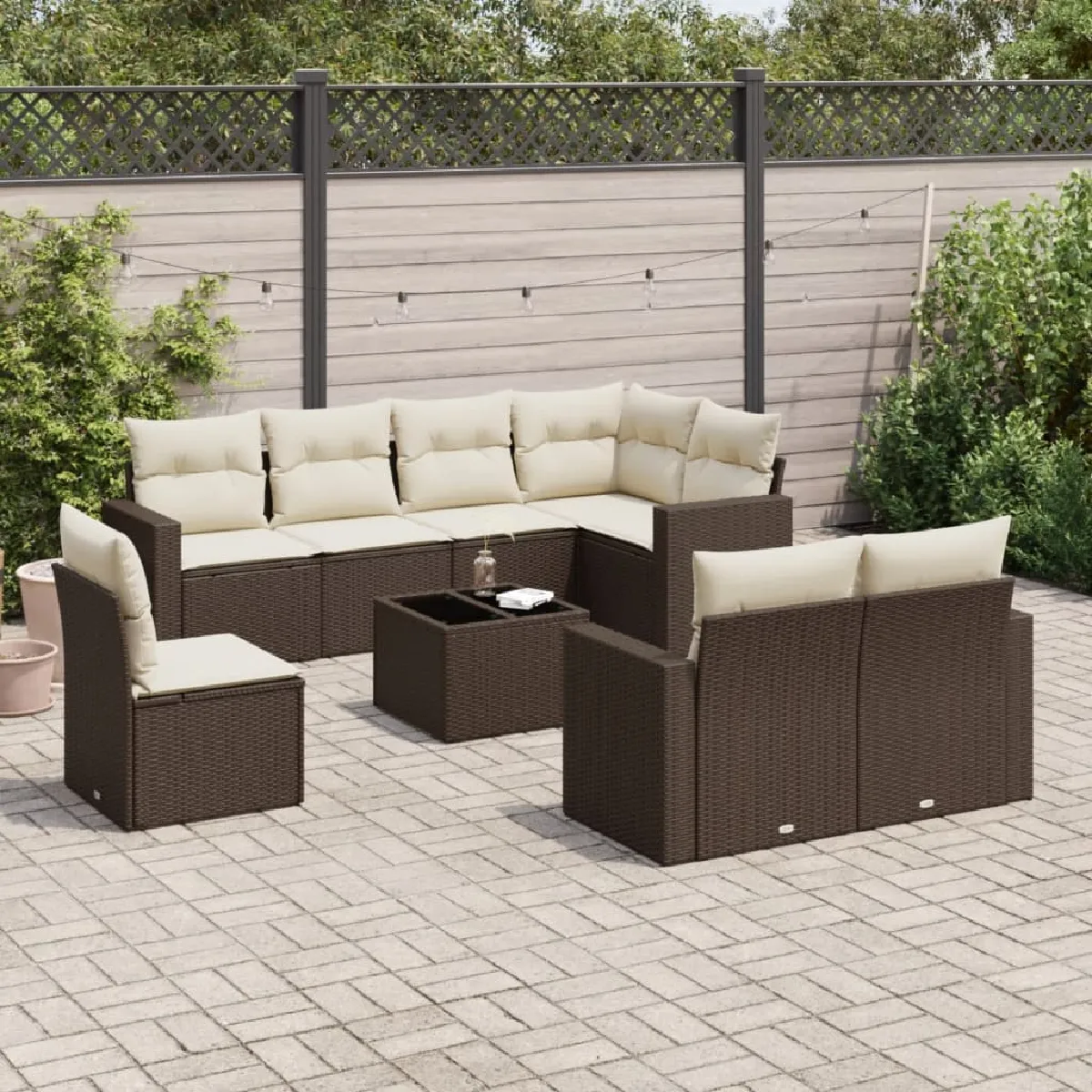 Salon de Jardin VIDAXL Salon avec Coussins 9 pcs Résine Tressée