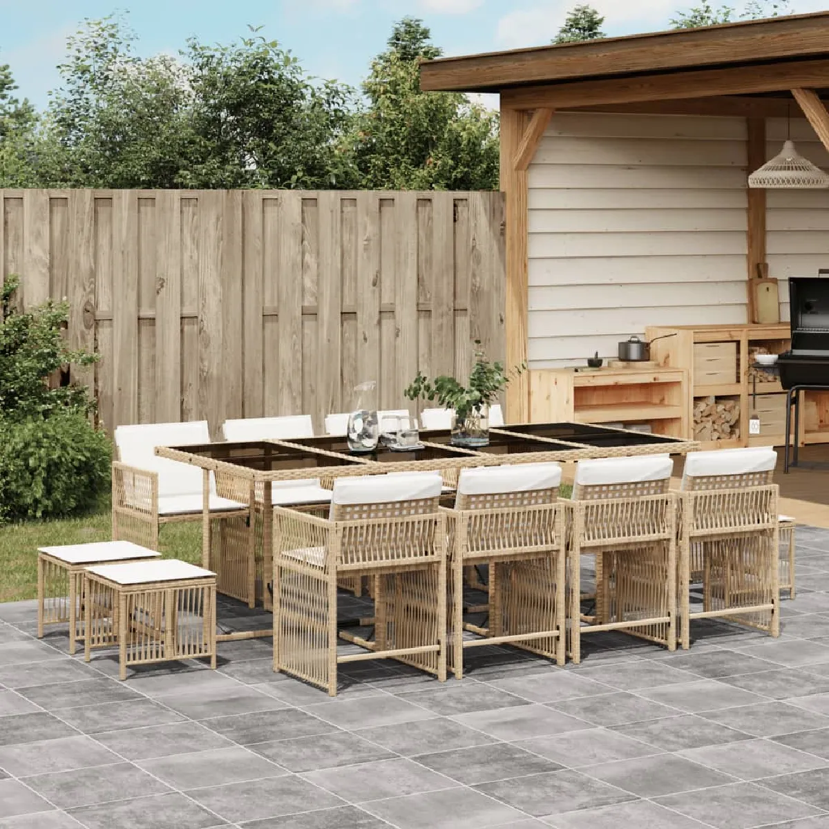 VIDAXL Ensemble à manger de jardin 13 pcs - Beige