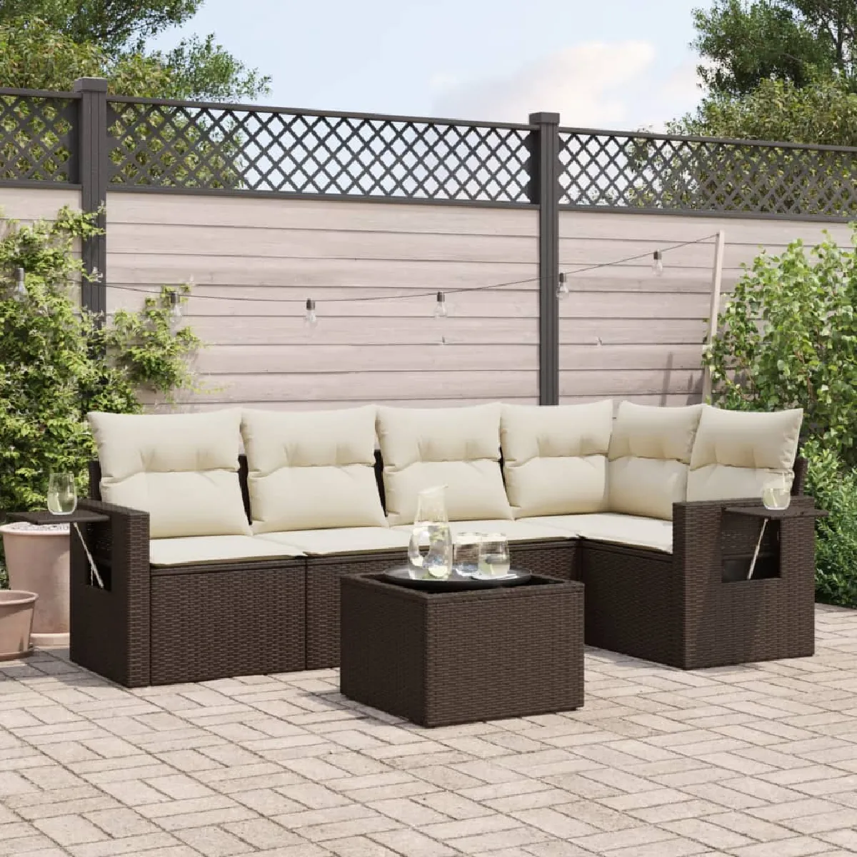 Vidaxl Marron Salon De Jardin Modulable Rotin 6 Pieces 5 Personnes - Image 3