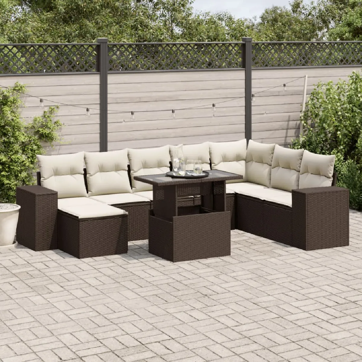 VIDA Salon de jardin avec coussins 9 pcs