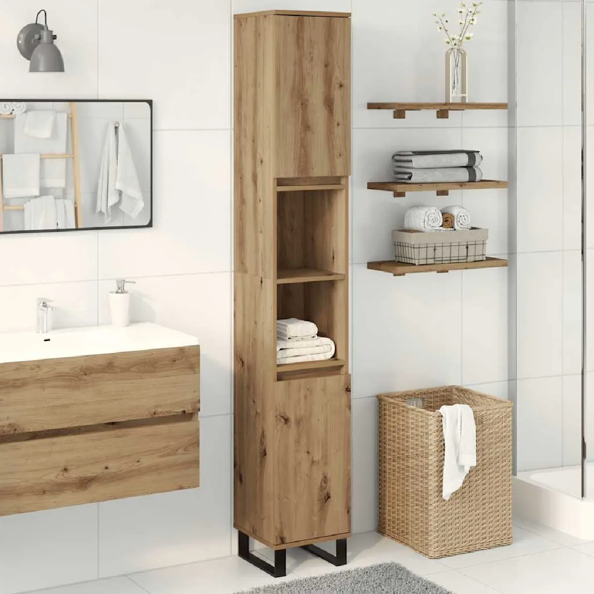 vidaXL Armoire salle de bain Chêne - vue 3