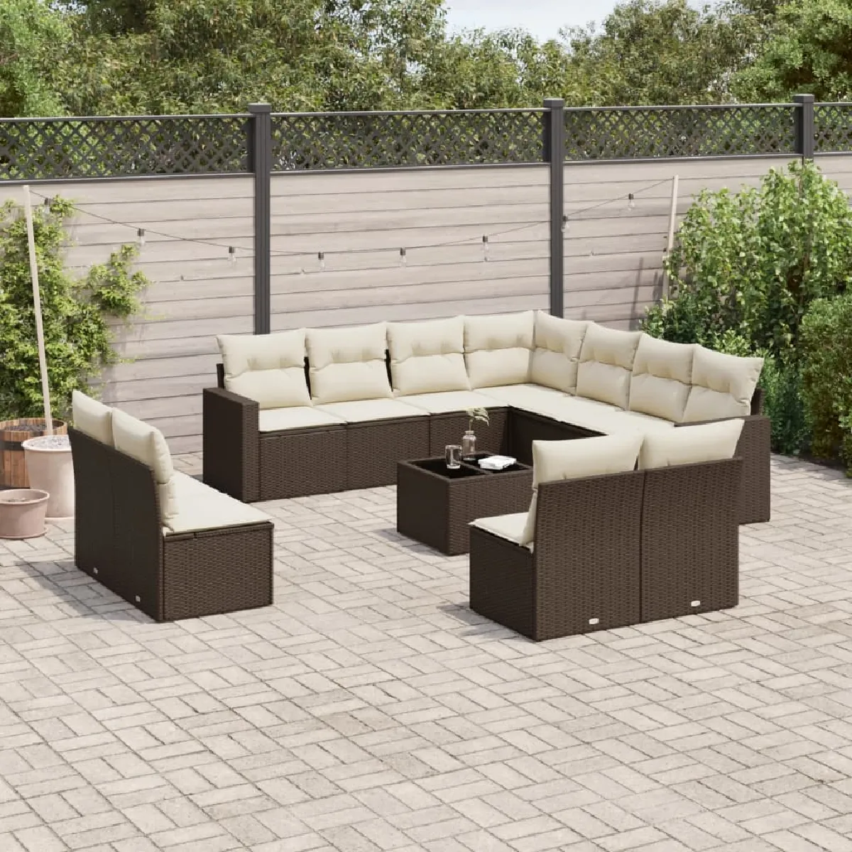vidaXL Ensemble de jardin 12 pcs avec coussins Résine Tressée