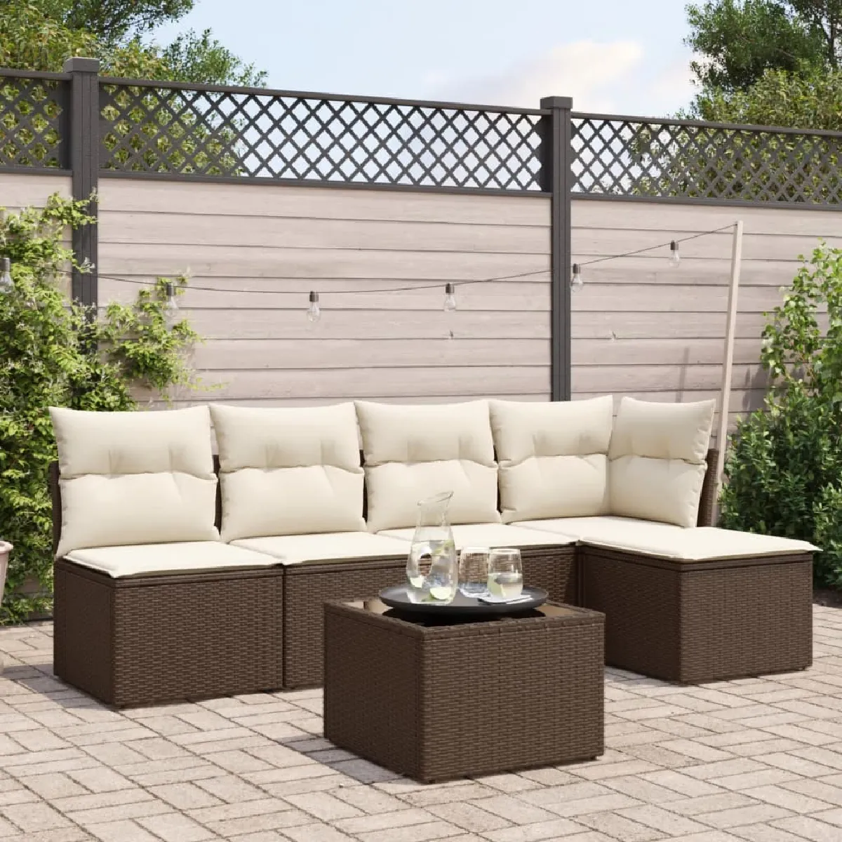 vidaXL Salon de jardin avec coussins 6 pcs résine tressée - Marron