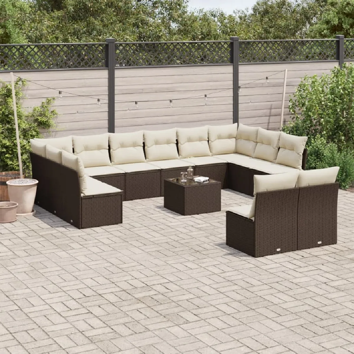 vidaXL Salon de jardin avec coussins 13 pcs - Marron