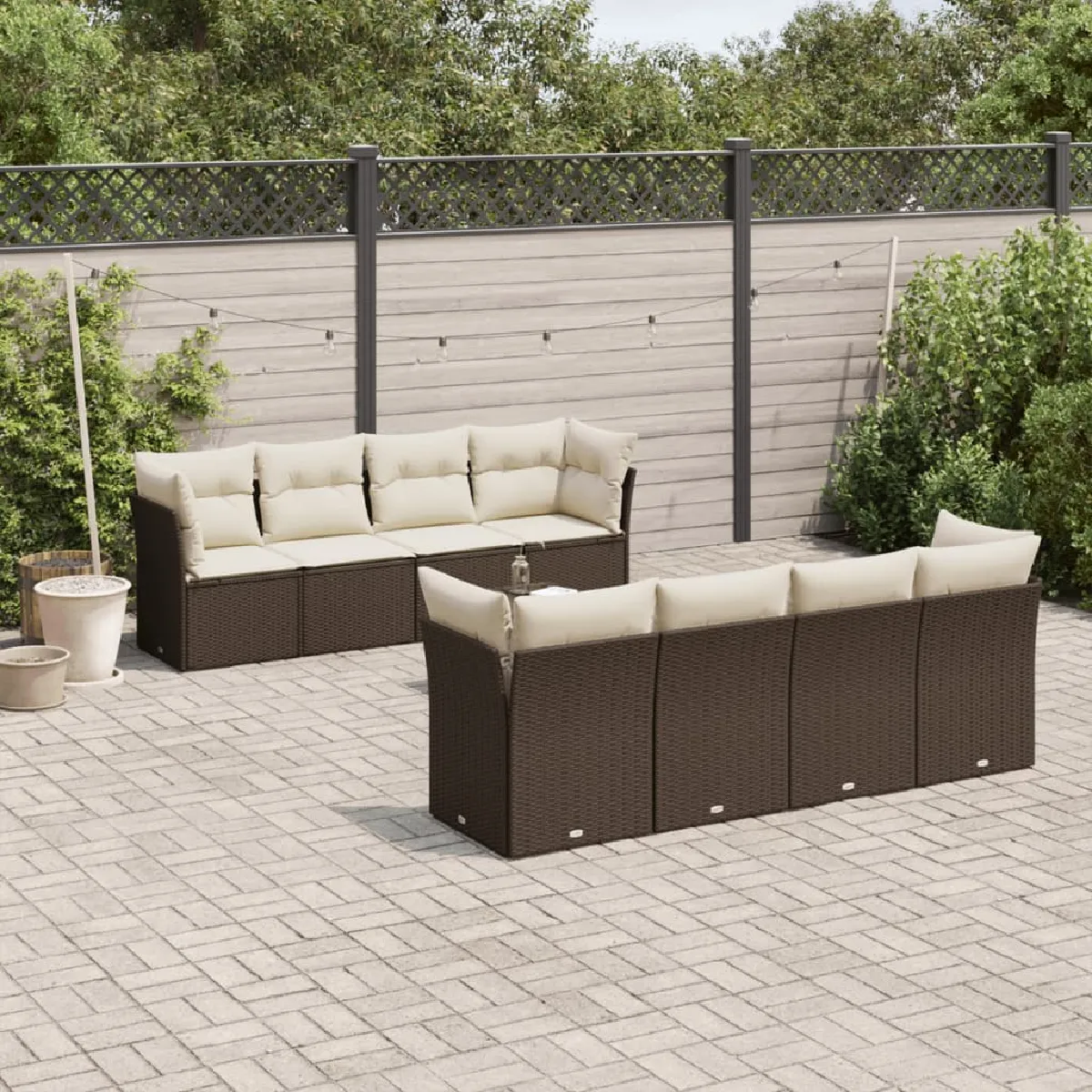 vidaXL Salon de jardin avec coussins 9 pcs résine tressée - vue 2