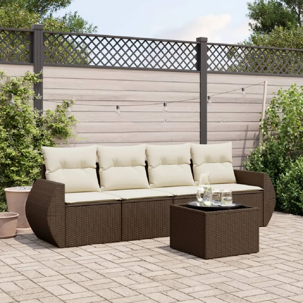 vidaXL Ensemble de jardin 5 pcs avec coussins sable - vue 5
