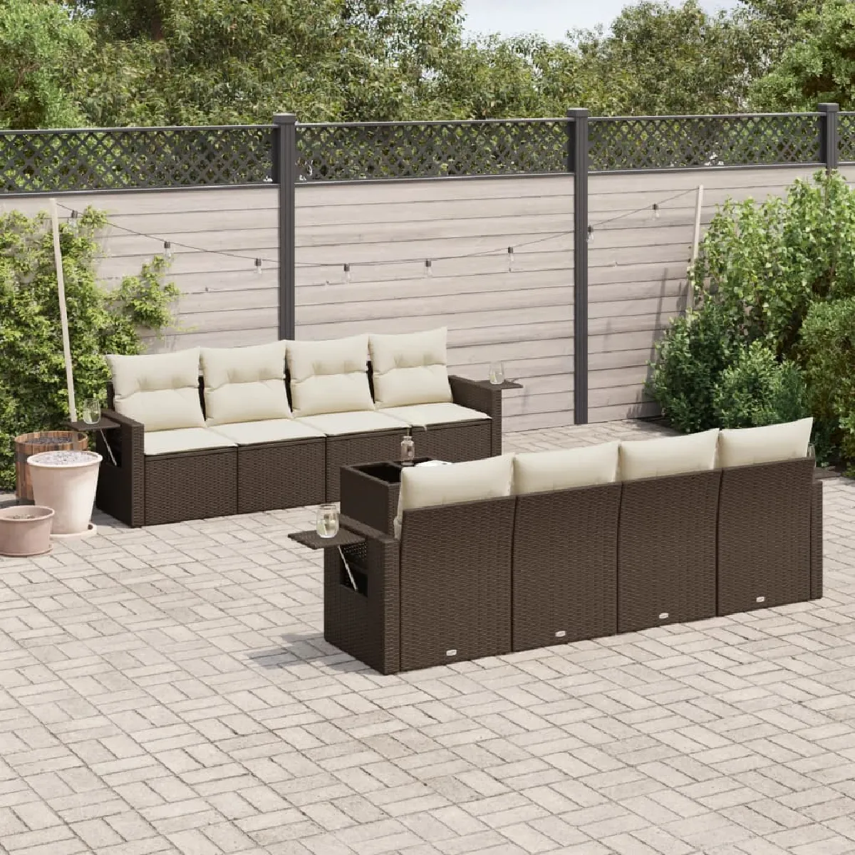 Non Communiqué Marron Salon De Jardin Modulable Vidaxl Rotin 9 Pieces 8 Personnes - Image 2