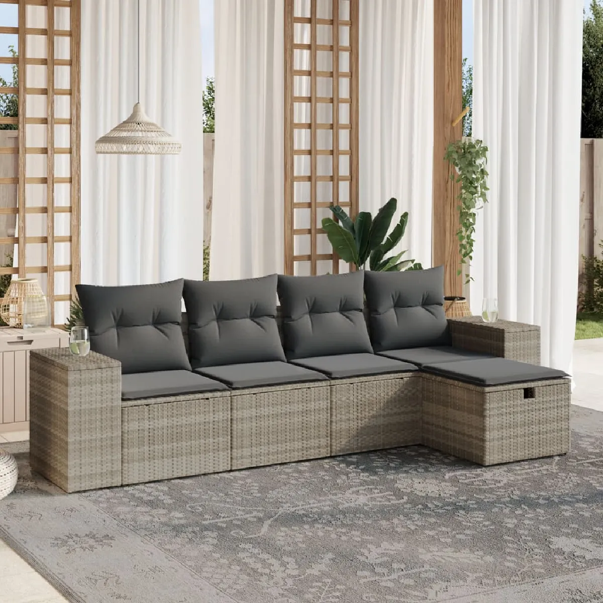 Non Communiqué Gris Vidaxl Salon De Jardin Avec Coussins 5 Pcs, Canapés De Terrasse, Ensemble De Meubles De Patio, Mobilier D'extérieur, 3264398 - Image 3