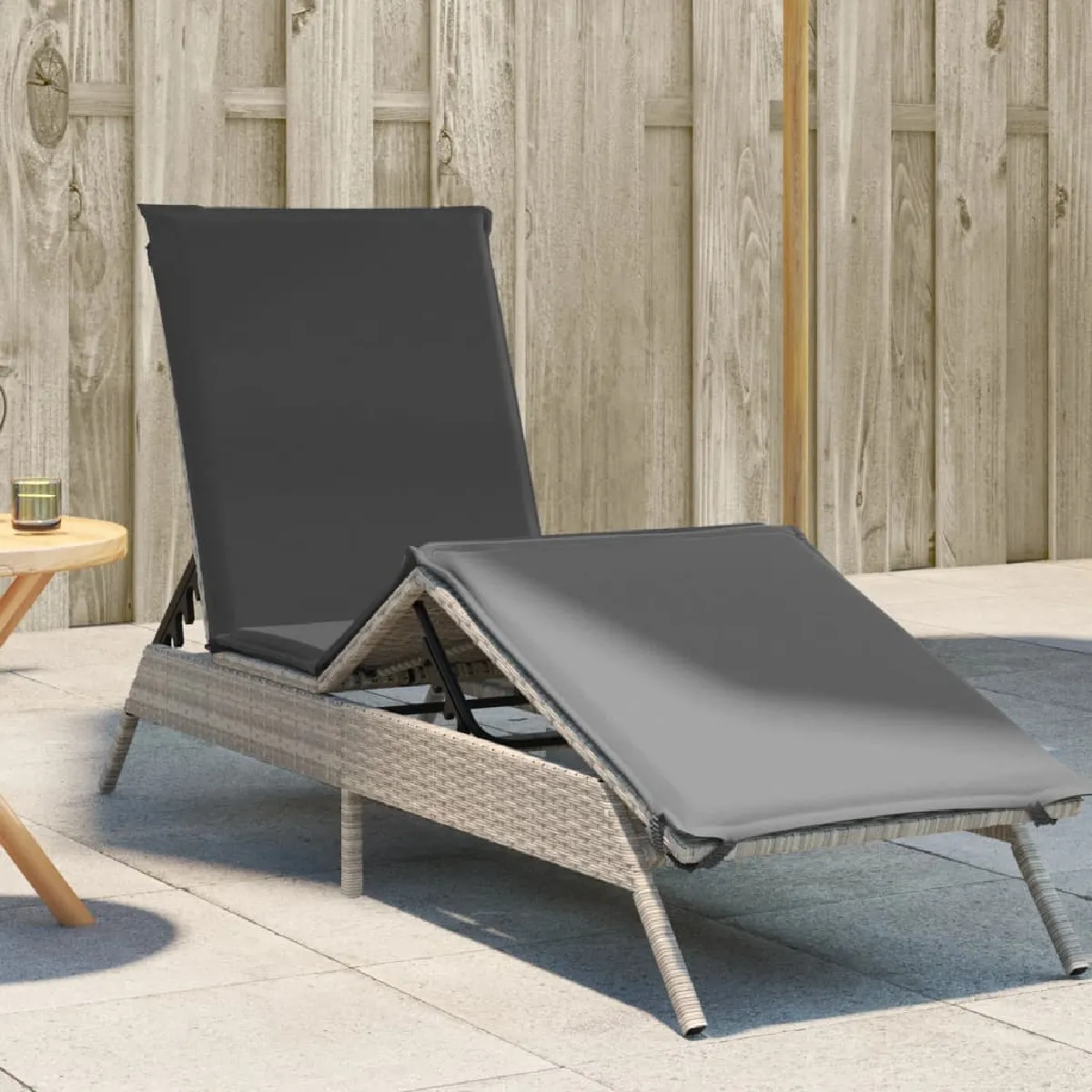 vidaXL Chaise longue et coussin Résine tressée et bois dacacia - vue 10