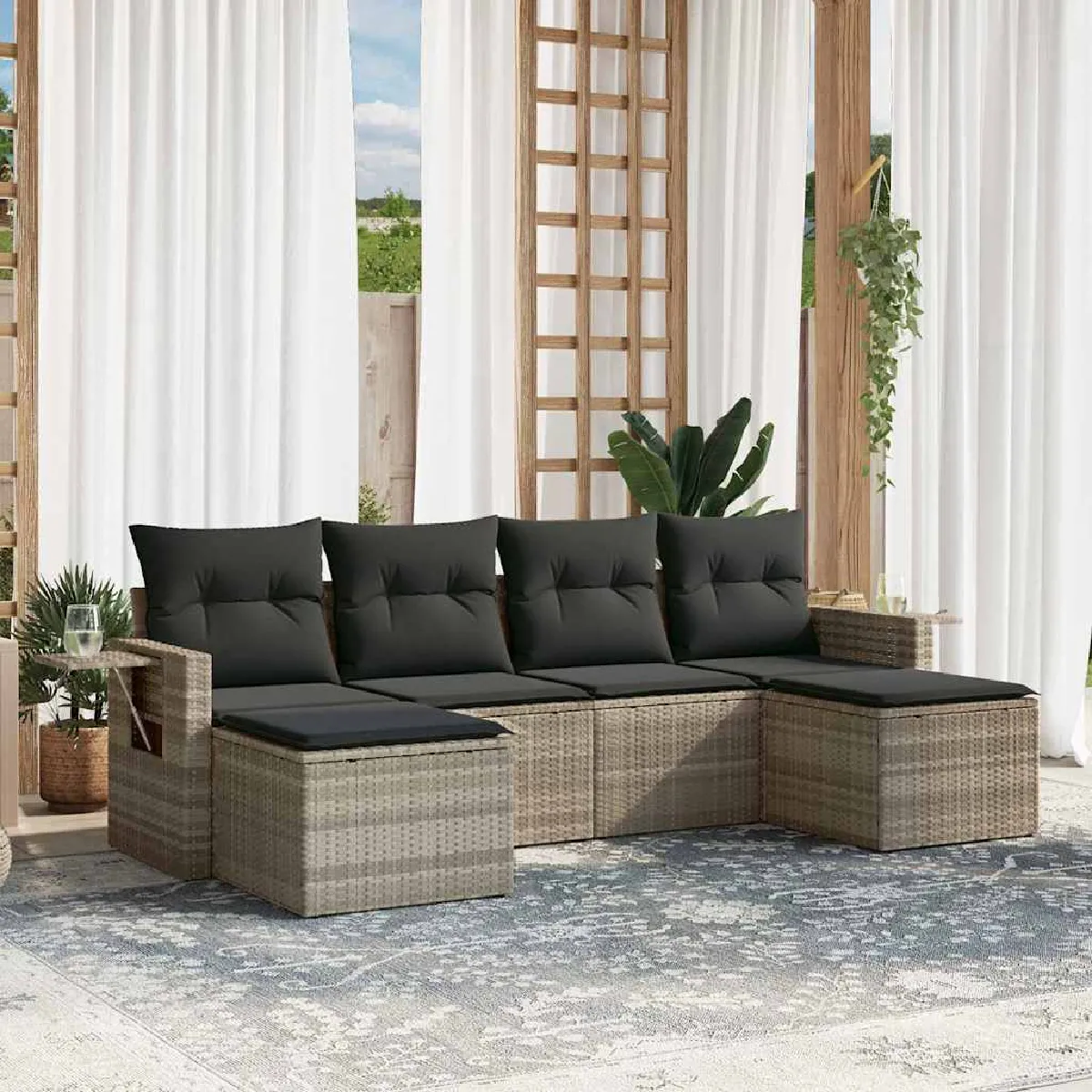 Non Communiqué Gris Vidaxl Salon De Jardin Avec Coussins 6 Pcs, Canapés De Terrasse, Ensemble De Meubles De Patio, Mobilier D'extérieur, 3220521 - Image 3