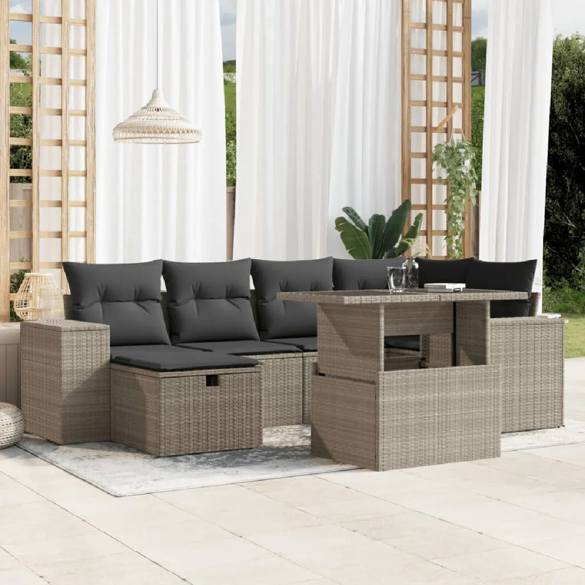 Vidaxl Gris/Clair Salon De Jardin 7 Pcs