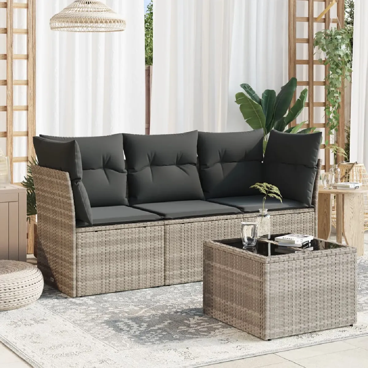 Non Communiqué Gris Salon De Jardin Modulable Vidaxl Resine Tressee 4 Pieces X 179 X 69 - Image 3